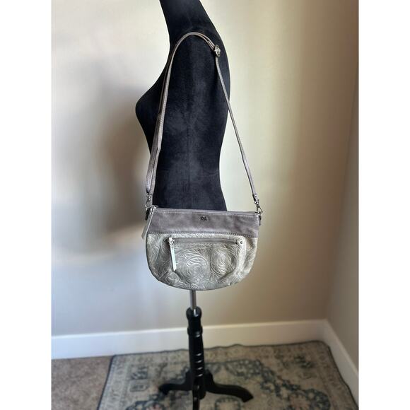 THE SAK Oleta Grey Embossed Leather Crossbody Handbag - Picture 1 of 6